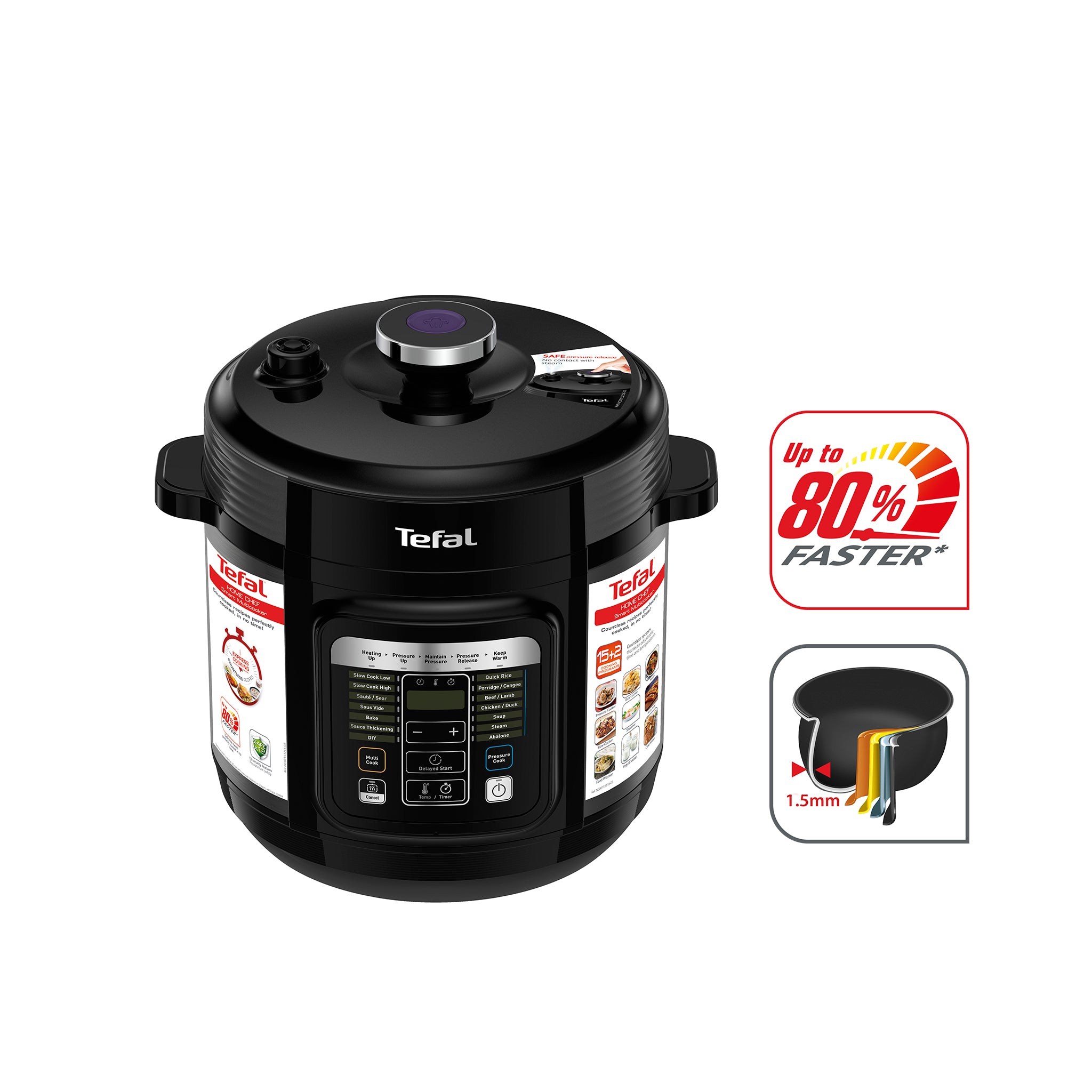 Tefal Fast & Delicious Multicooker Electric Pressure Cooker 1200W 25  Automatic Programmes Manual Mode Includes Recipe Steamer 6L