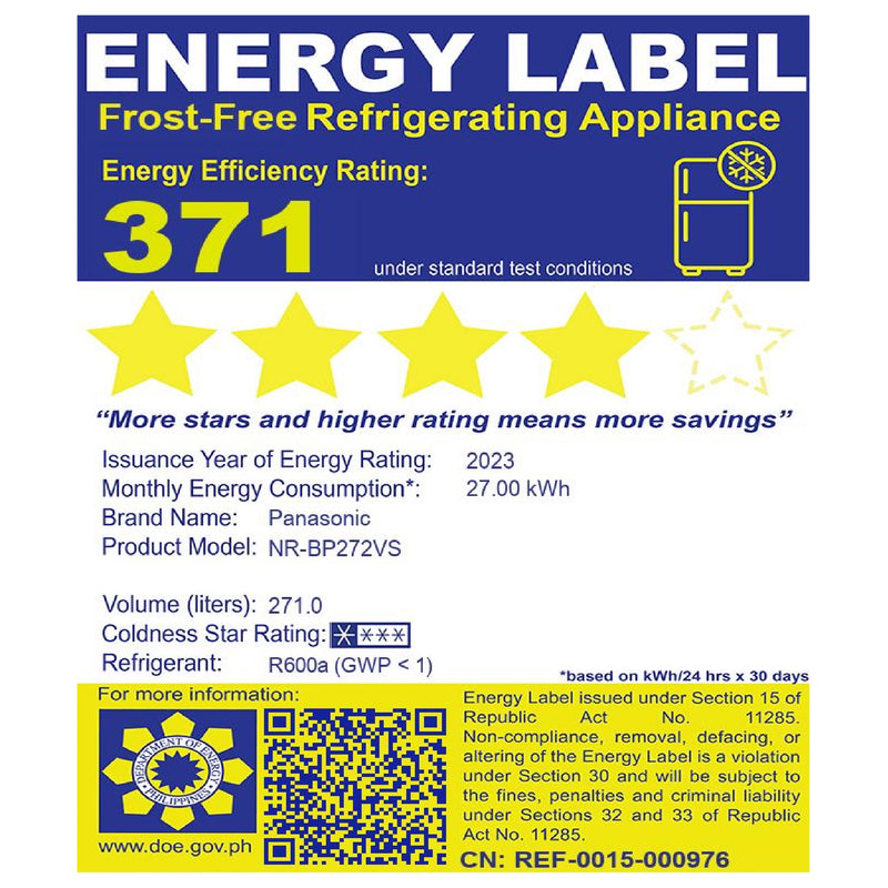 NR-BP272VS 9.5CUFT PANASONIC 2D TMNF INV REF