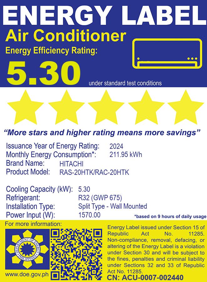 RAS/C-20HTK HITACHI 2.0HP SPLIT TYPE INVERTER AC