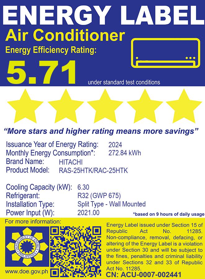 RAS/C-25HTK HITACHI 2.5HP SPLIT TYPE INVERTER AC