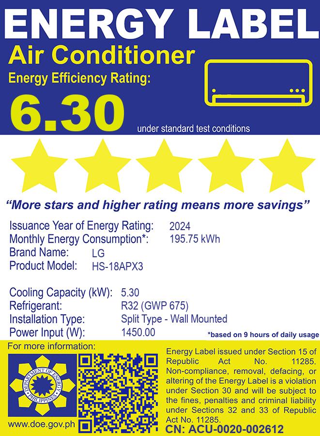 HSN/U18APX3 LG 2HP SPLIT INV AC