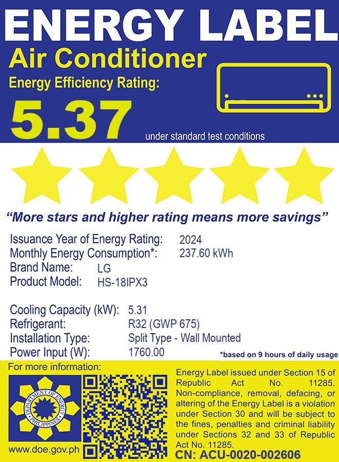 HSN/U18IPX3 LG 2HP SPLIT INV AC