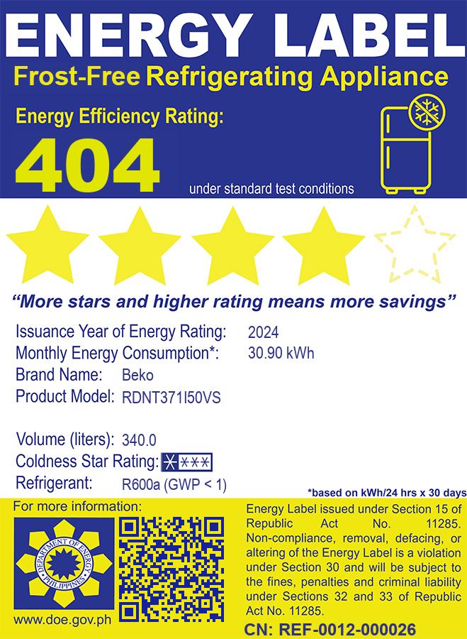 RDNT371I50VS 12CUFT BEKO INVERTER 2D TM REF