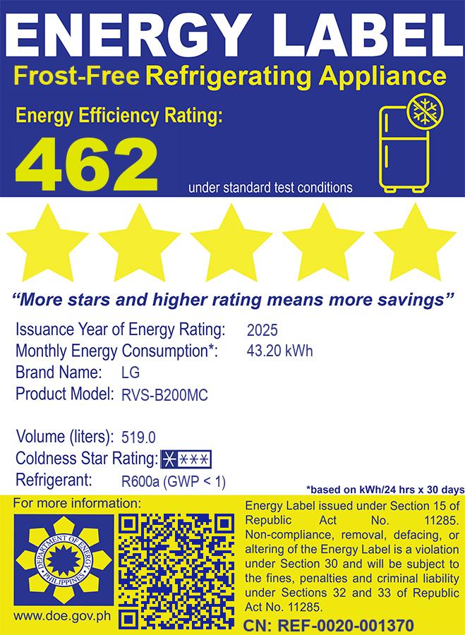 RVS-B200MC 20CUFT LG SIDE BY SIDE INVERTER REF