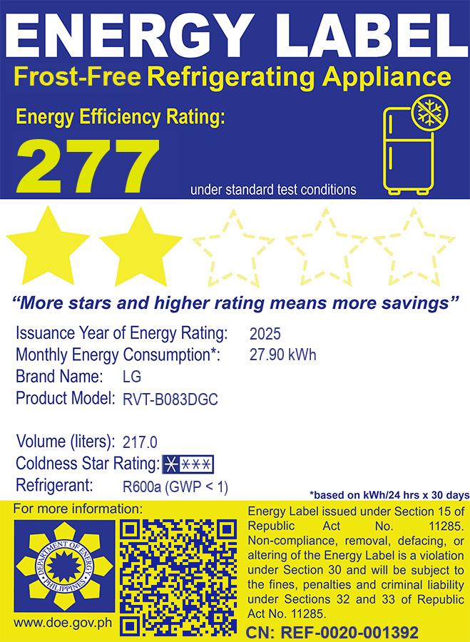 RVT-B083DGC 8.3CUFT LG TMF INVERTER REF