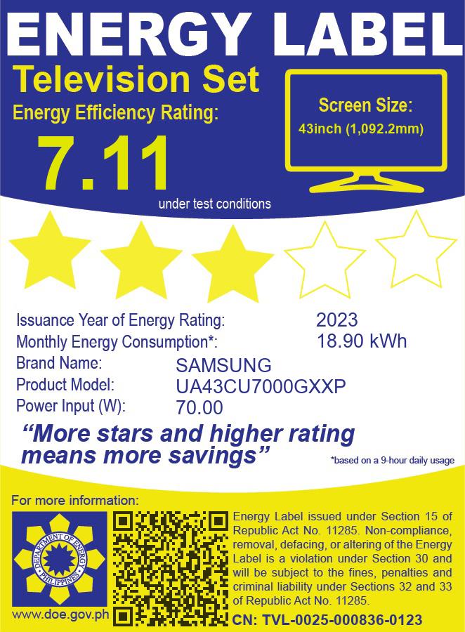 UA43CU7000GXXP SAMSUNG 43" CRYSTAL UHD 4K SMART TV