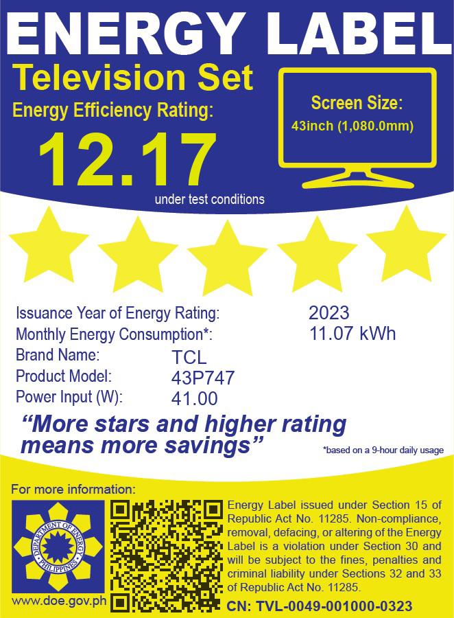 LED-43P747 TCL 43" GOOGLE 4K LED TV