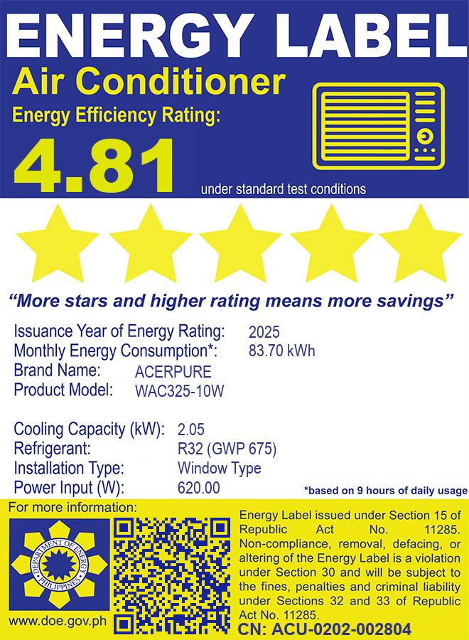 WAC325-10W ACERPURE 0.75HP WNDW INV AC