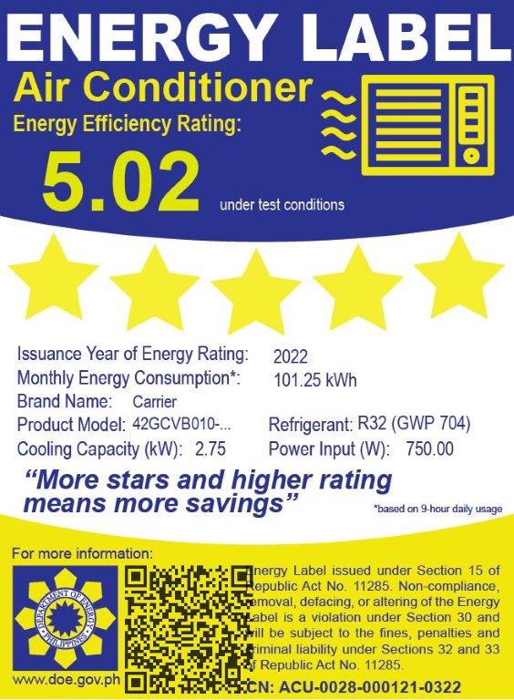 FP53GCVB010-303P CARRIER 1HP INV SPLIT AIRCON