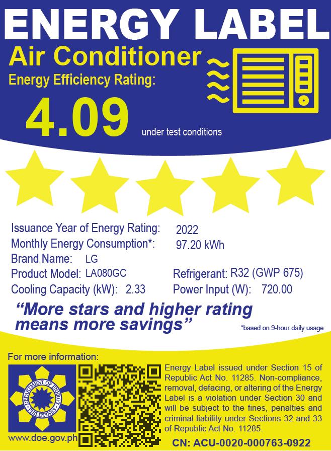 LA080GC LG 0.8HP INVERTER WINDOW AIRCON