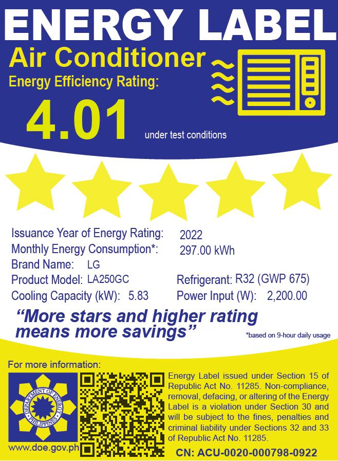 LA250GC LG 2.5HP INVERTER WINDOW AIRCON