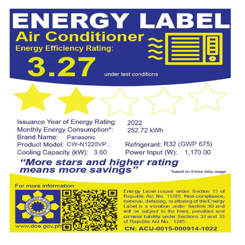 CW-N1220VPH PANASONIC 1.5HP WINDOW AIRCON