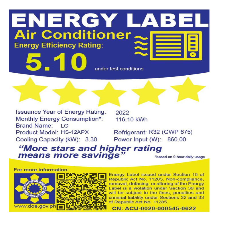 HS12APX LG 1.5HP INVERTER SPLIT AIRCON