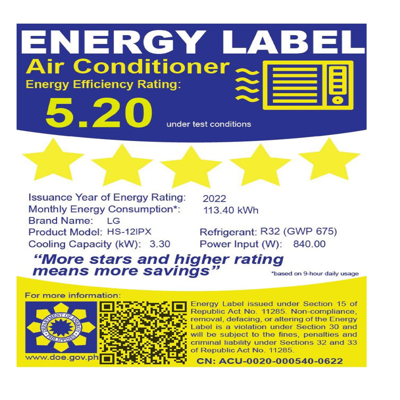 HS12IPX LG 1.5HP INVERTER SPLIT TYPE AIRCON